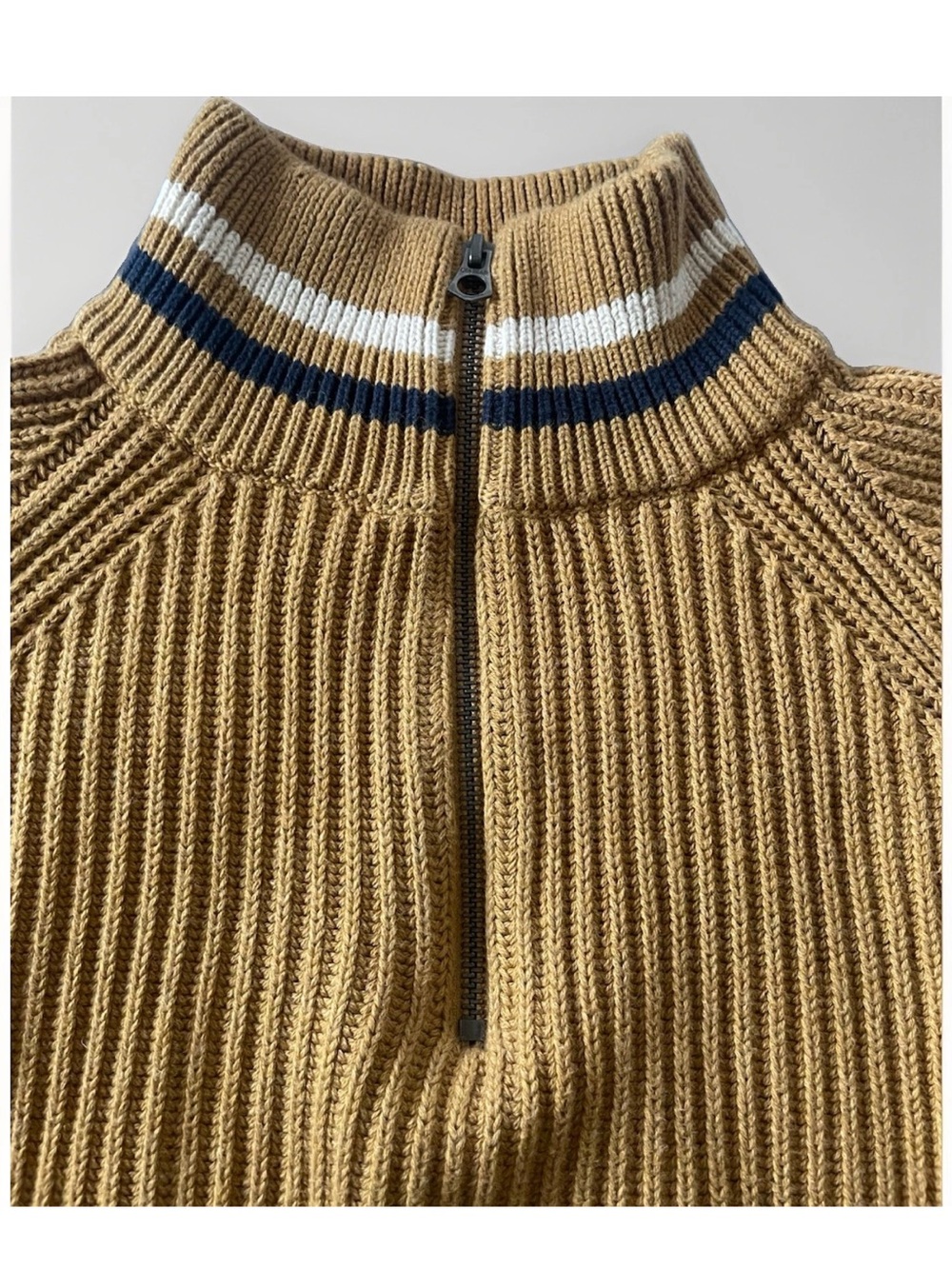 J.Crew Men’s 100% Rib Knit 1/4 Zip Mock Neck Sweater Brown Mustard Size L - Picture 3 of 6